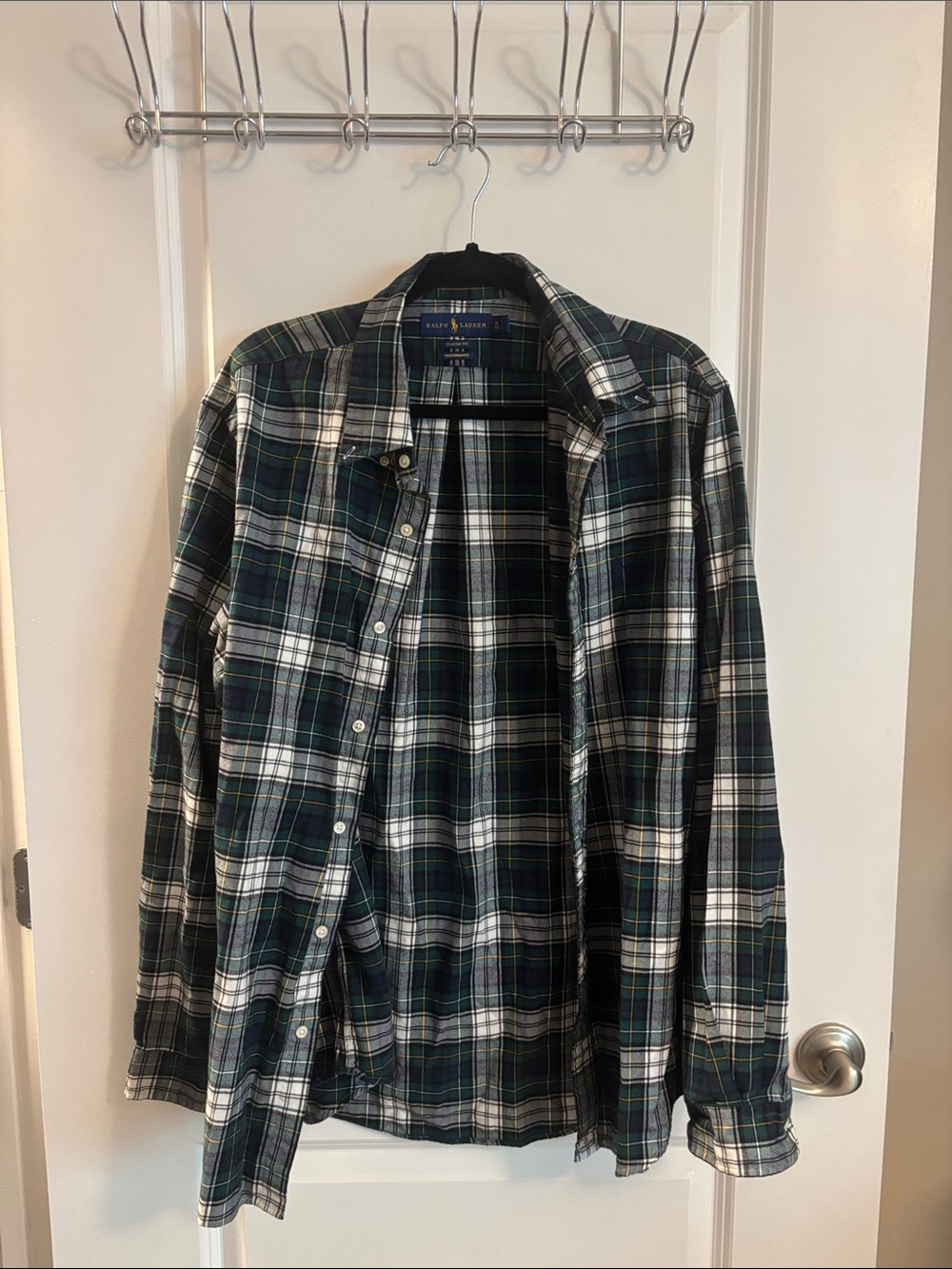 Polo by Ralph Lauren Dark Green and White Plaid Button-Down Shirt Jacket